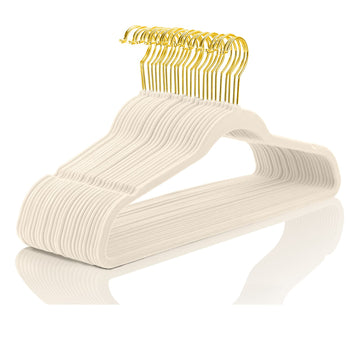 Premium Velvet Hangers Pack 50 Pcs Heavyduty - Non Slip Slimline - Velvet Suit Hangers Ivory - Gold Hooks, Space