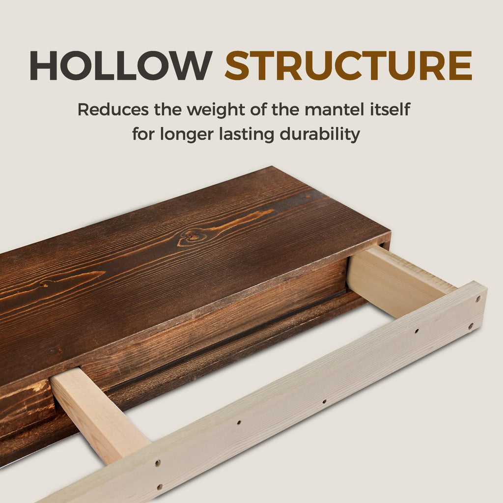 48'' Fireplace Mantel, 3'' Thick Pine Wood Floating Shelf, Brown