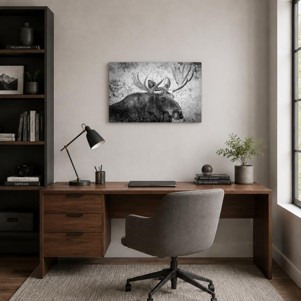 Black and White Moose Wall Art Large Wildlife Canvas Print Rustic Cabin Lodge Decor Giclee Moose Picture Bedroom