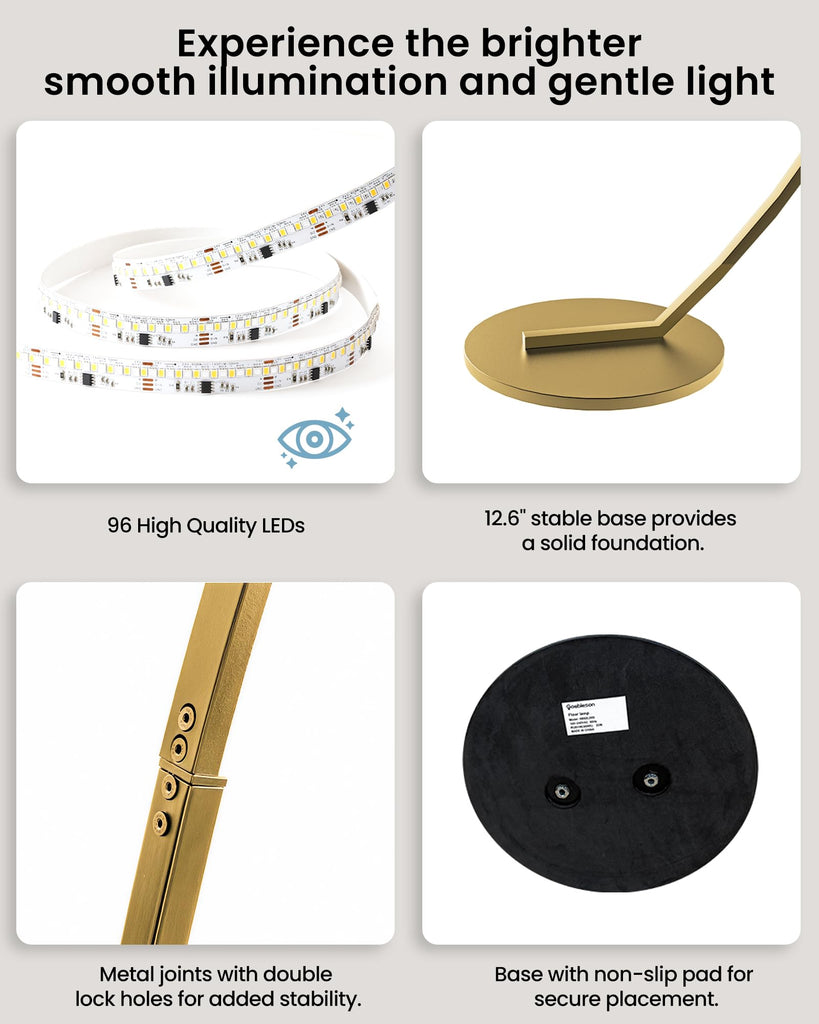 75" Dimmable Gold Arc Floor Lamp with Remote & Foot Control