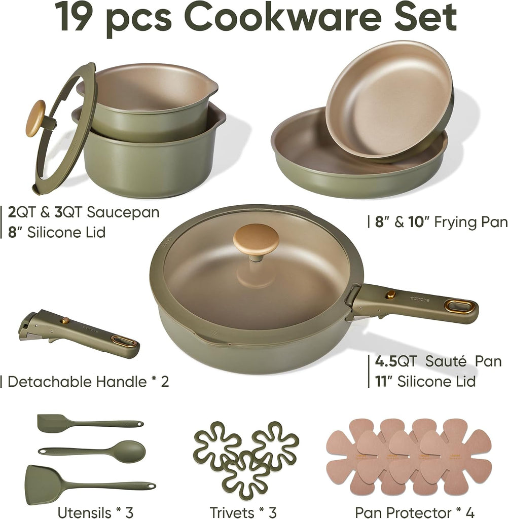 19 Pcs Pots and Pans Set, Nonstick Cookware Sets with Detachable Handle, Oven Safe, Cookware Non Stick Cooking Set