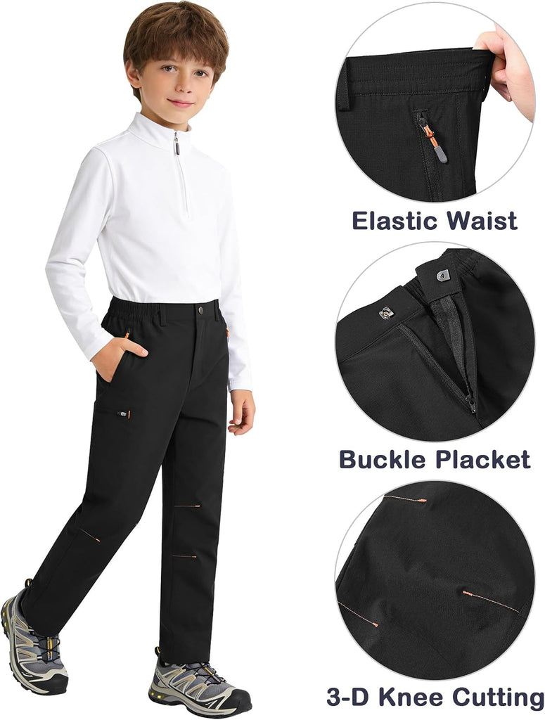 Kids Hiking Cargo Pants Quick Dry Lightweight Outdoor Scout Pants Waterproof with Zip Pockets