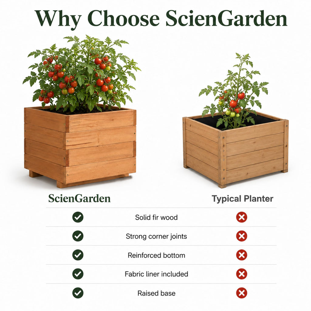 15.75" Square Wooden Planter Box, Fir Wood Planters for Outdoor Plants