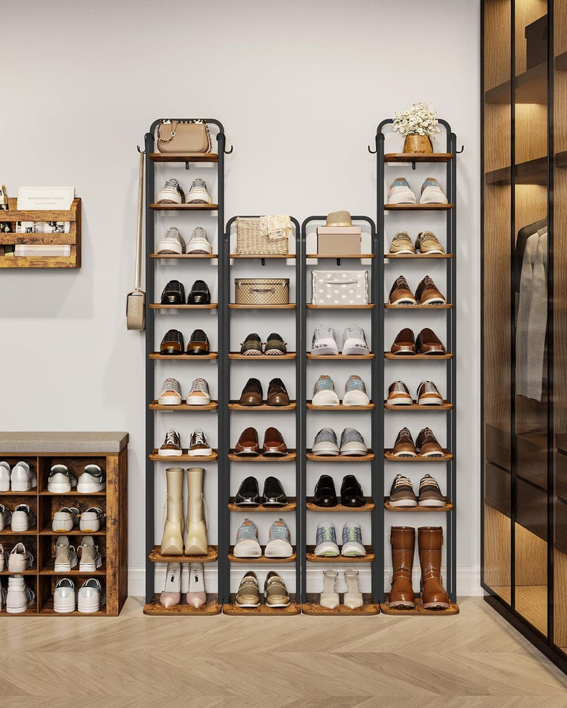10 Tiers Vertical Shoe Rack, Tall Shoe Shelf with 2 Hooks