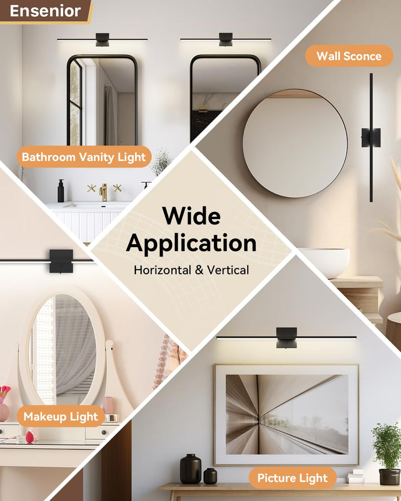 32" Modern Black Bathroom Vanity Lights, Built-in Dimmer, 5CCT