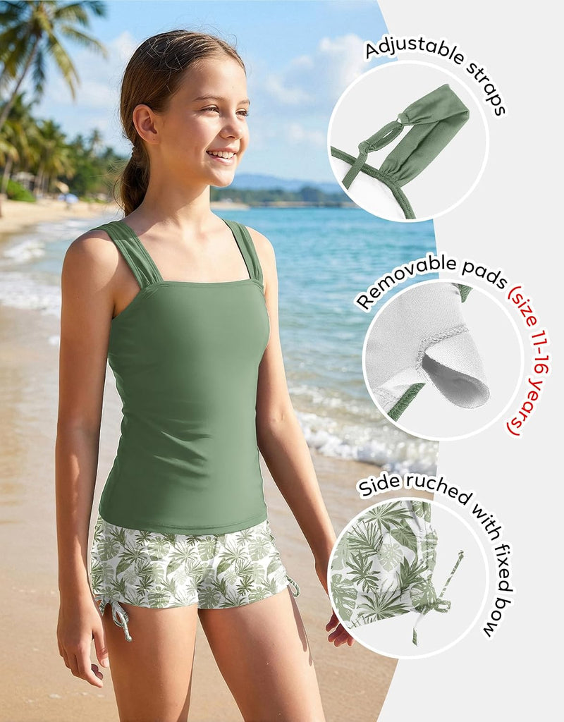 Girls Tankini Swimsuit 2 Piece Bathing Suit Tween Kids Swimwear
