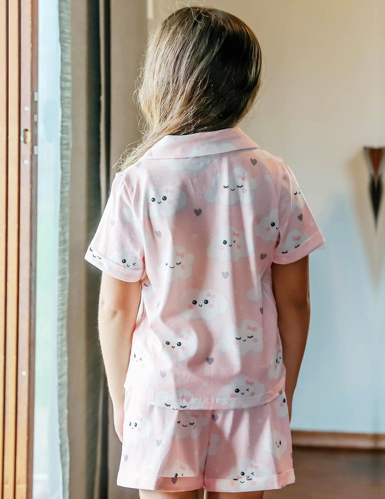 Girls Pajamas Sets Short Sleeve Kids Pjs Button Down Sleepwear