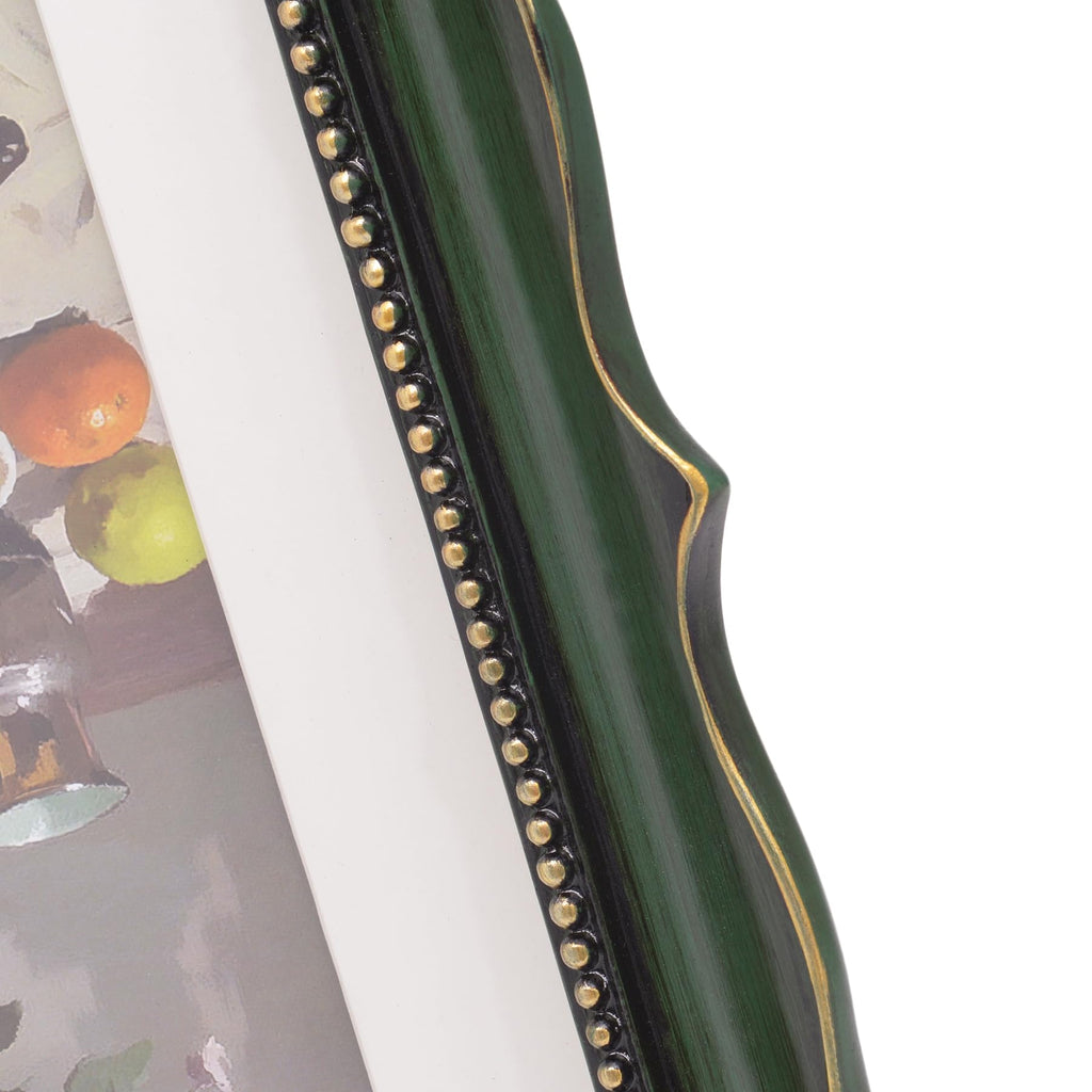 Vintage 11x14 Picture Frame with Embossed Flower, Green Ornate Frame for 11x14 or 8x10 Photos with White Mat