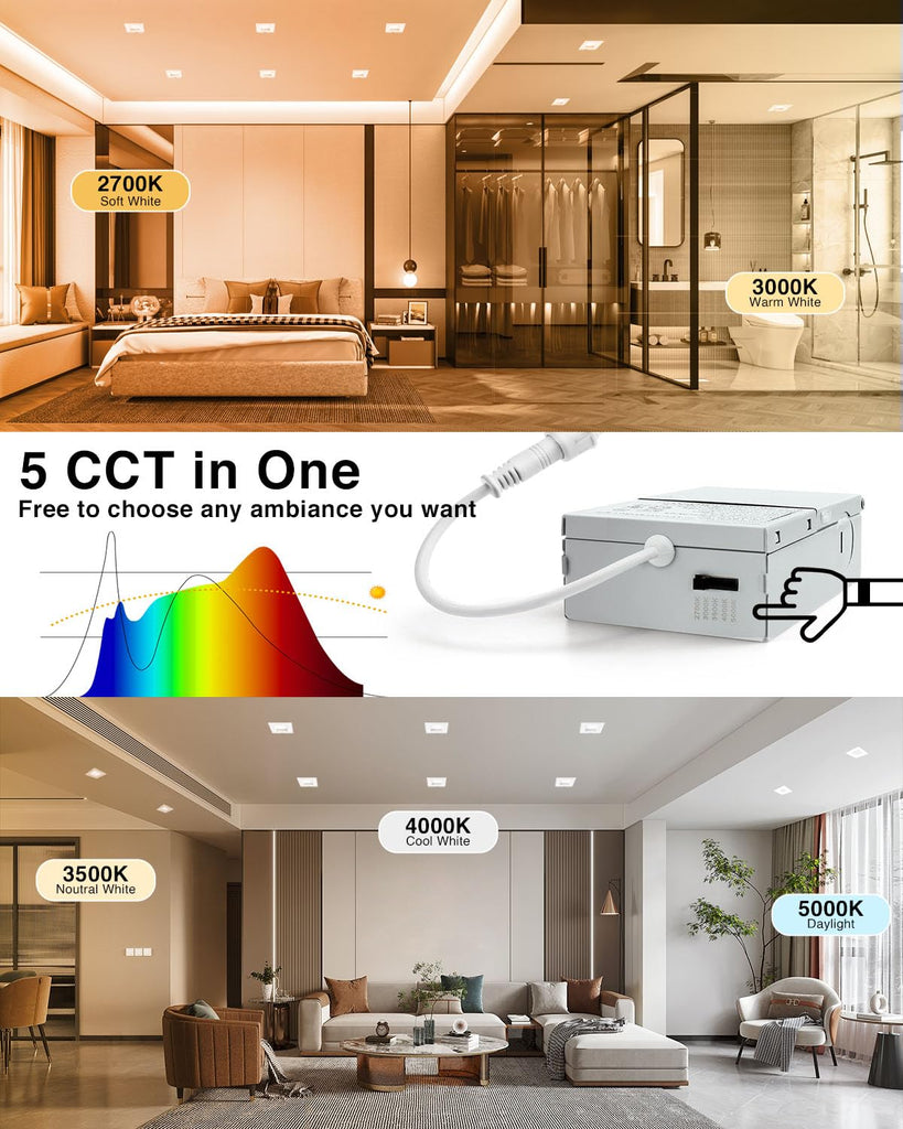 6 Pack 4 Inch Anti-Glare LED Downlight,Dimmable Ceiling Light, Square