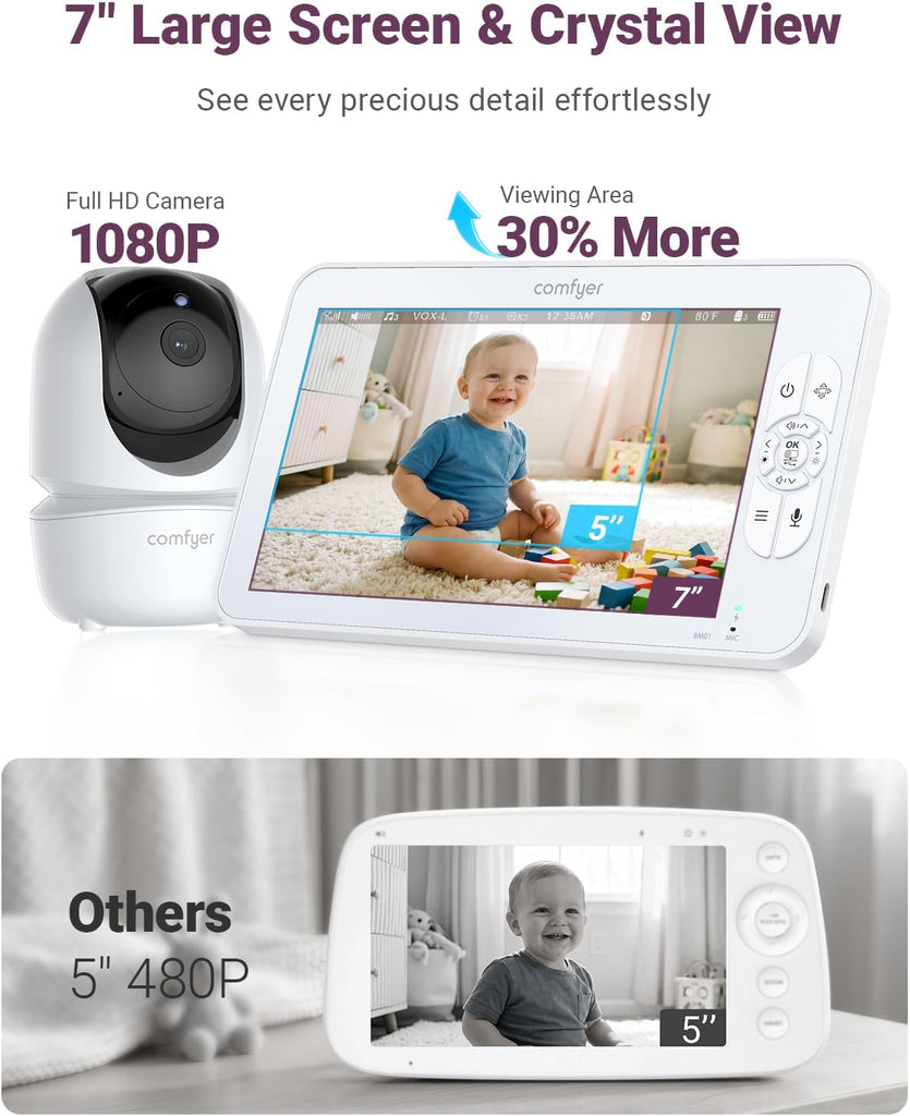 BM01 7" Split-Screen Baby Monitor with 2 Cameras and Audio No WiFi
