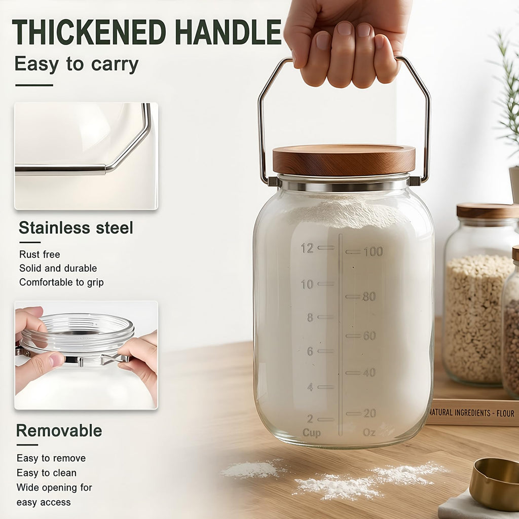 Glass Flour Sugar Storage Containers with Wood Lid and Handle