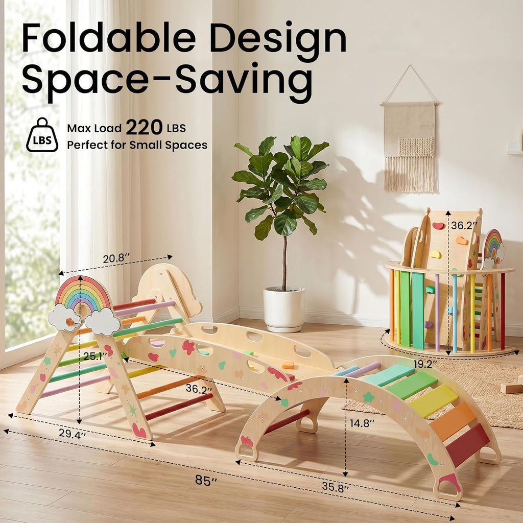 Triangle Set with Cushion, 8in1 Foldable Triangle Climbing Set, Wooden Montessori Kids Baby Jungle Gym, Climbing Toys
