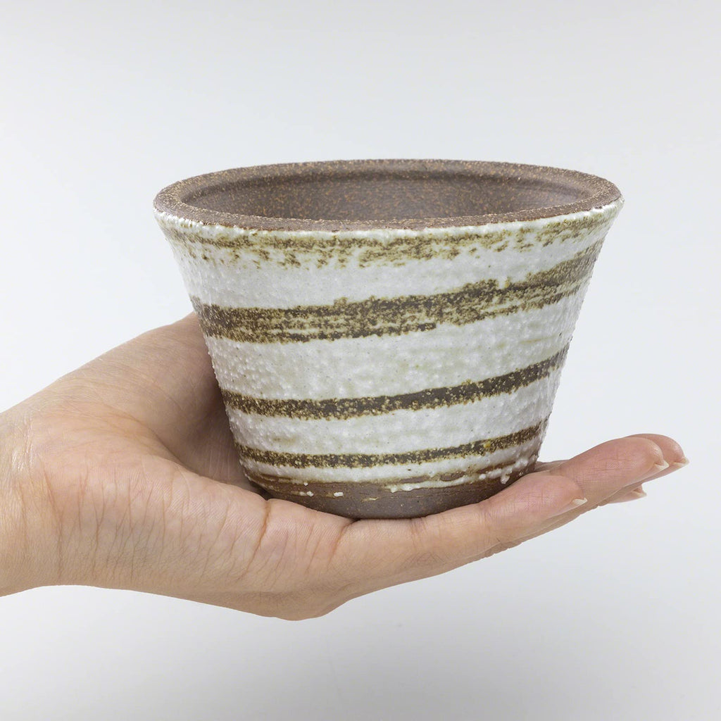 Banko Bonsai Pot 4.3in, Handmade Japanese Planter, White Brush