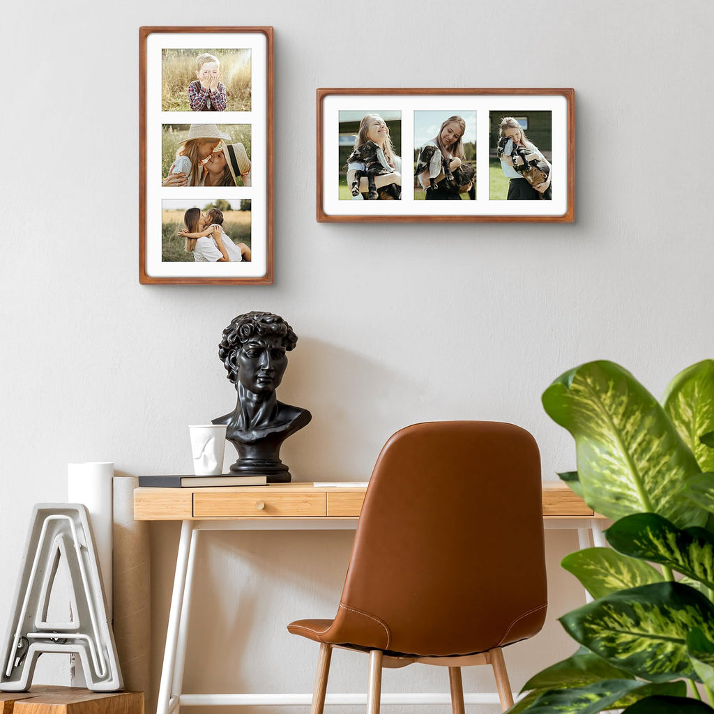 5x7 Collage Picture Frame, Solid Wood & Real Glass, 3 Photos