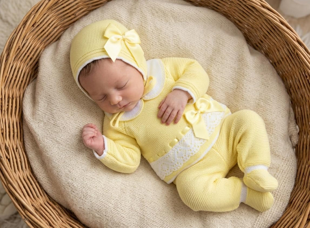 Newborn Long Sleeve Sweater Pants Hat Set Girl Knitted Coming Home Outfit 3 piece