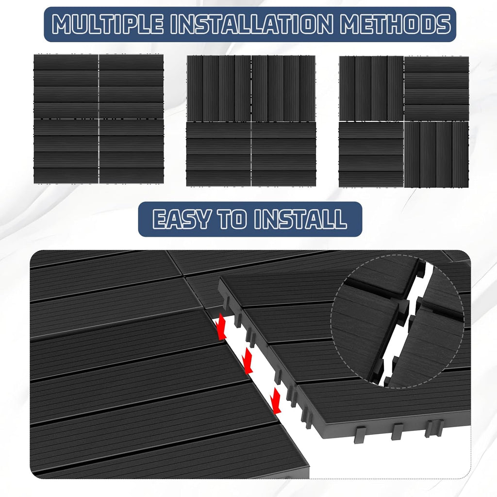 9 Pack Plastic Interlocking Deck Tiles, Patio Deck Tiles Waterproof Outdoor Flooring 12" x 12"All Weather Uses for