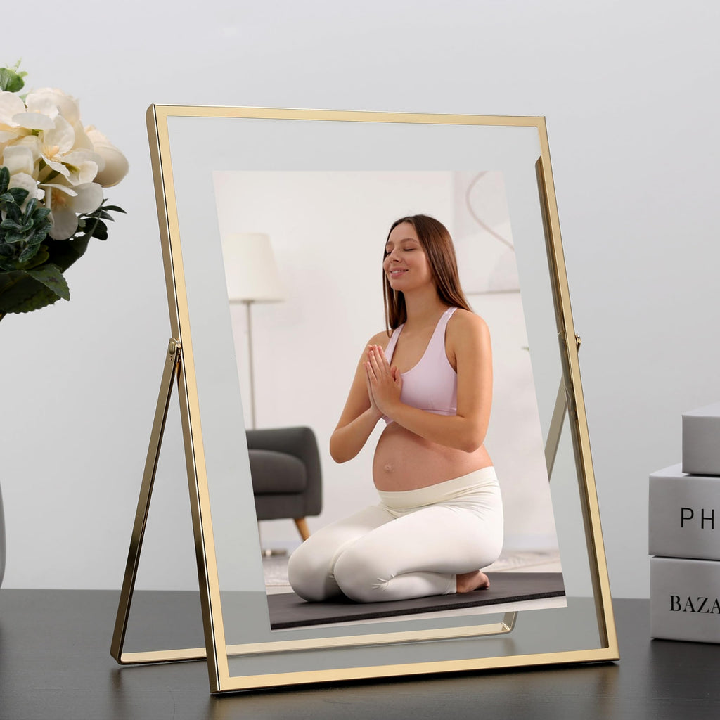Gold 8x10'' Floating Frame Set of 2, For Photo Sizes (4x 6'', 5x7, 7x9''), Metal Frames for Tabletop/Shelf