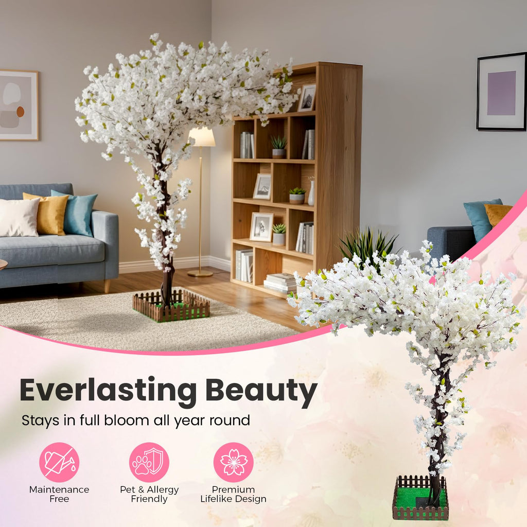 6.7FT Artificial White Cherry Blossom Tree, Faux Sakura Indoor Decor