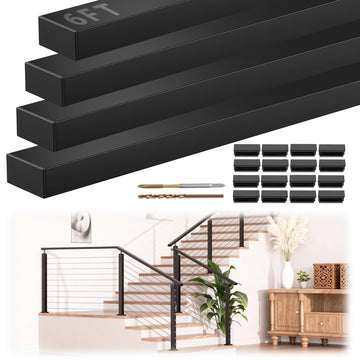 6FT Black Rectangular Handrail, 4 Pack Stair Cable Railing Handrail