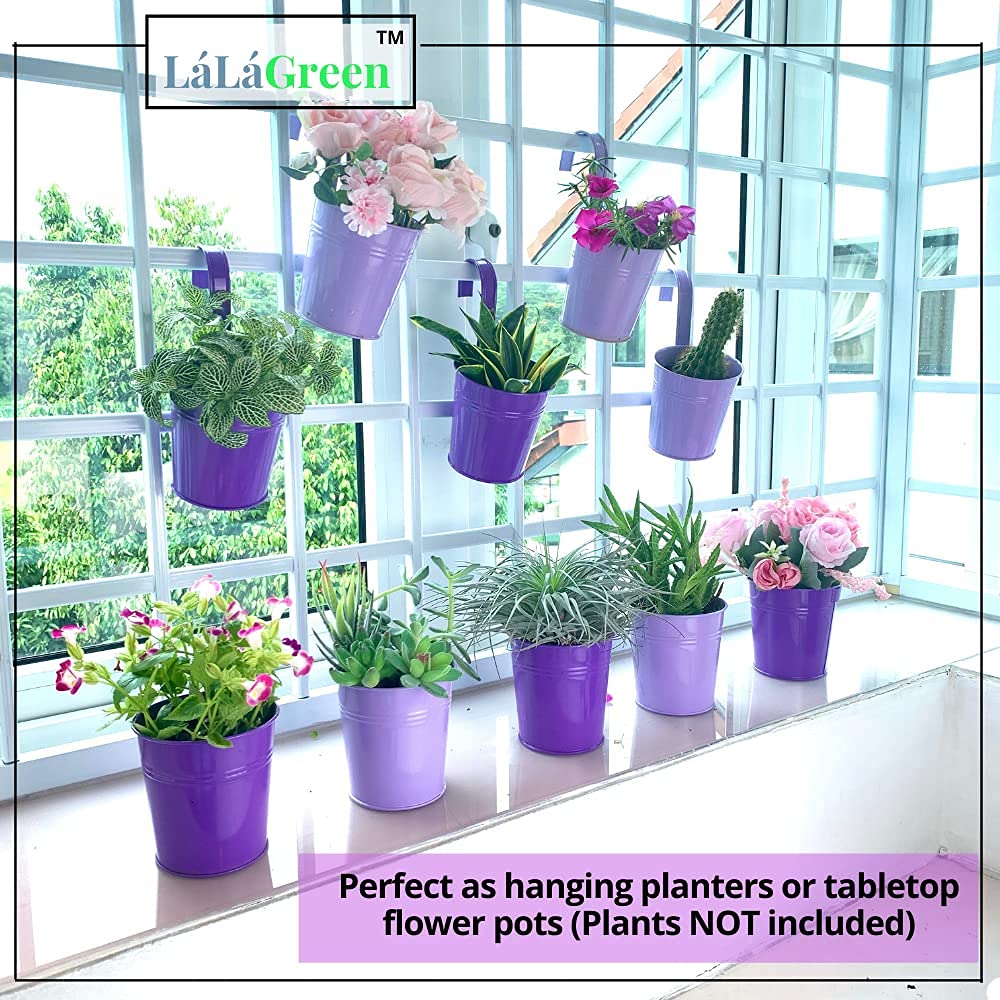 LaLaGreen Outdoor Rail Planter (4 in, 10 Pack) Purple Metal Railing Pots
