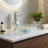Bathroom Vessel Sink, Tempered Glass Vanity Round Bowl with Chrome Faucet and Pop up drain Set, Clear