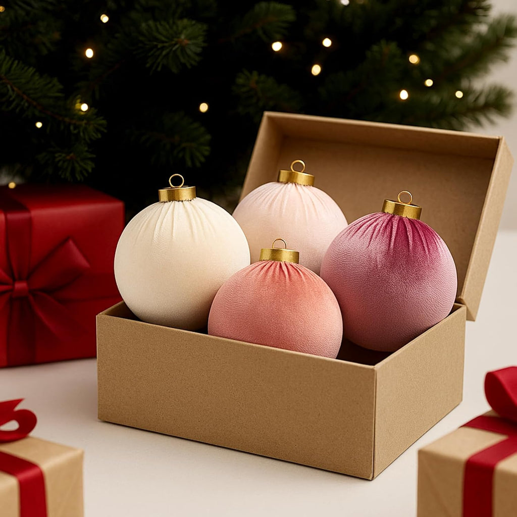36 Pcs 4 Inch Velvet Christmas Ornaments Set with Bow, Pink