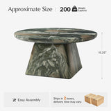 Modern 31.88” Round Coffee Table with Stone-Look Finish and Sculpted Pedestal Base