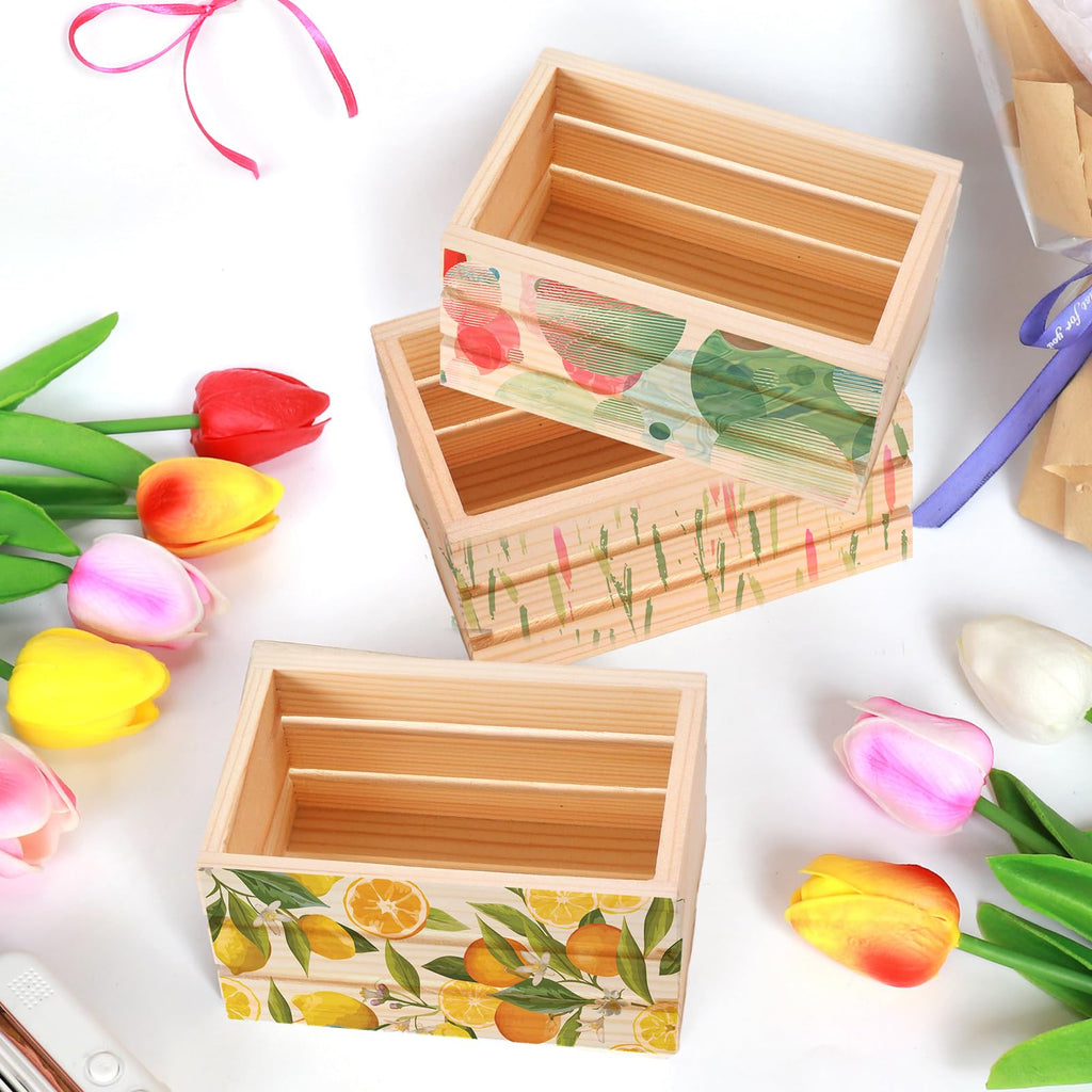 4 Pack Mini Rustic Wooden Crates, Decorative Wood Crates Unfinished Wood Box, Crate Box Wooden Storage Box, Closet