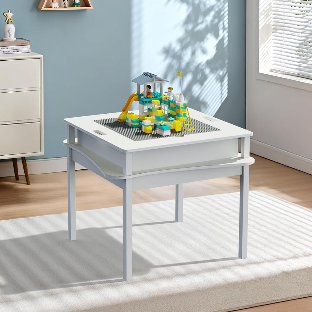 3 in 1 Kids Activity Table, Kids Construction Play Table with Storage, Crafts & Play for Toddler Ages 3-8, White