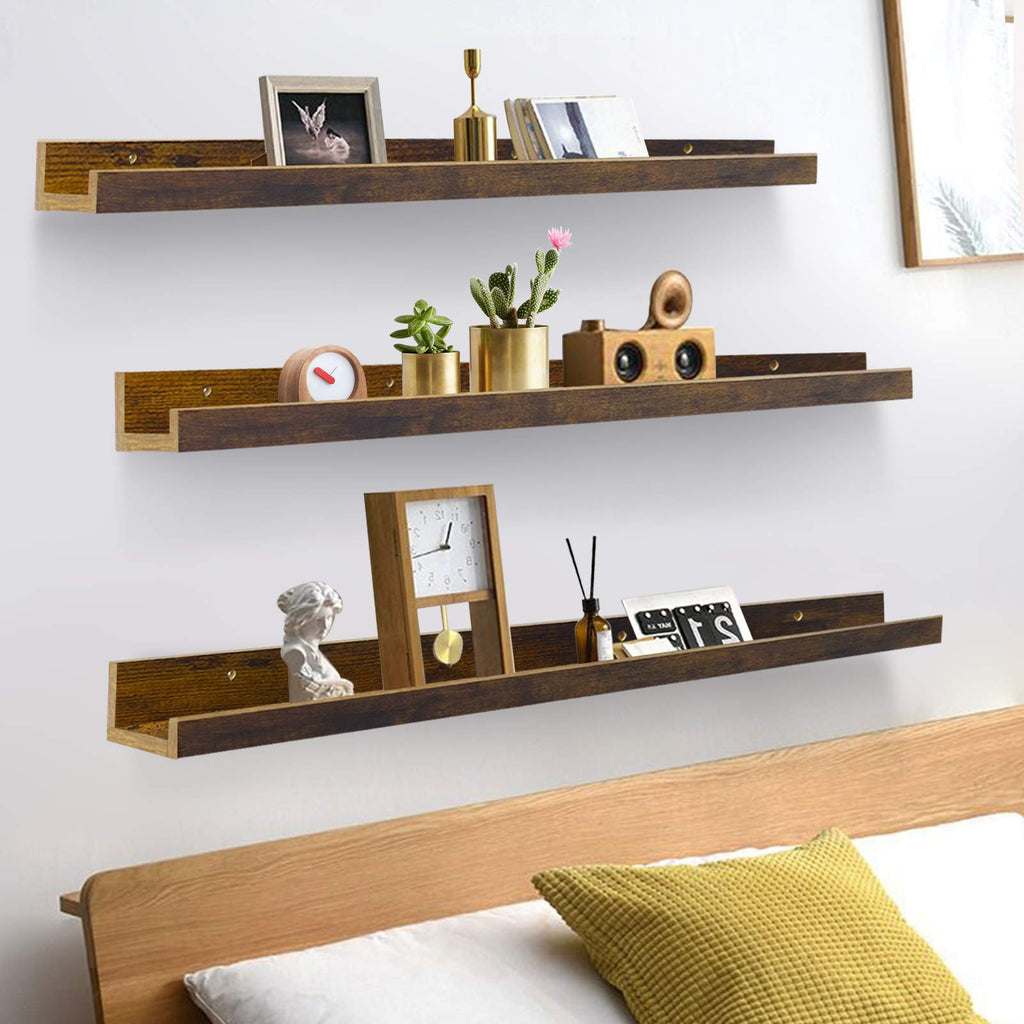 47 Inch Long Floating Shelves for Wall, Rustic Picture Ledge Large Shelf Bedroom Bathroom Kitchen, Set of 3 Different