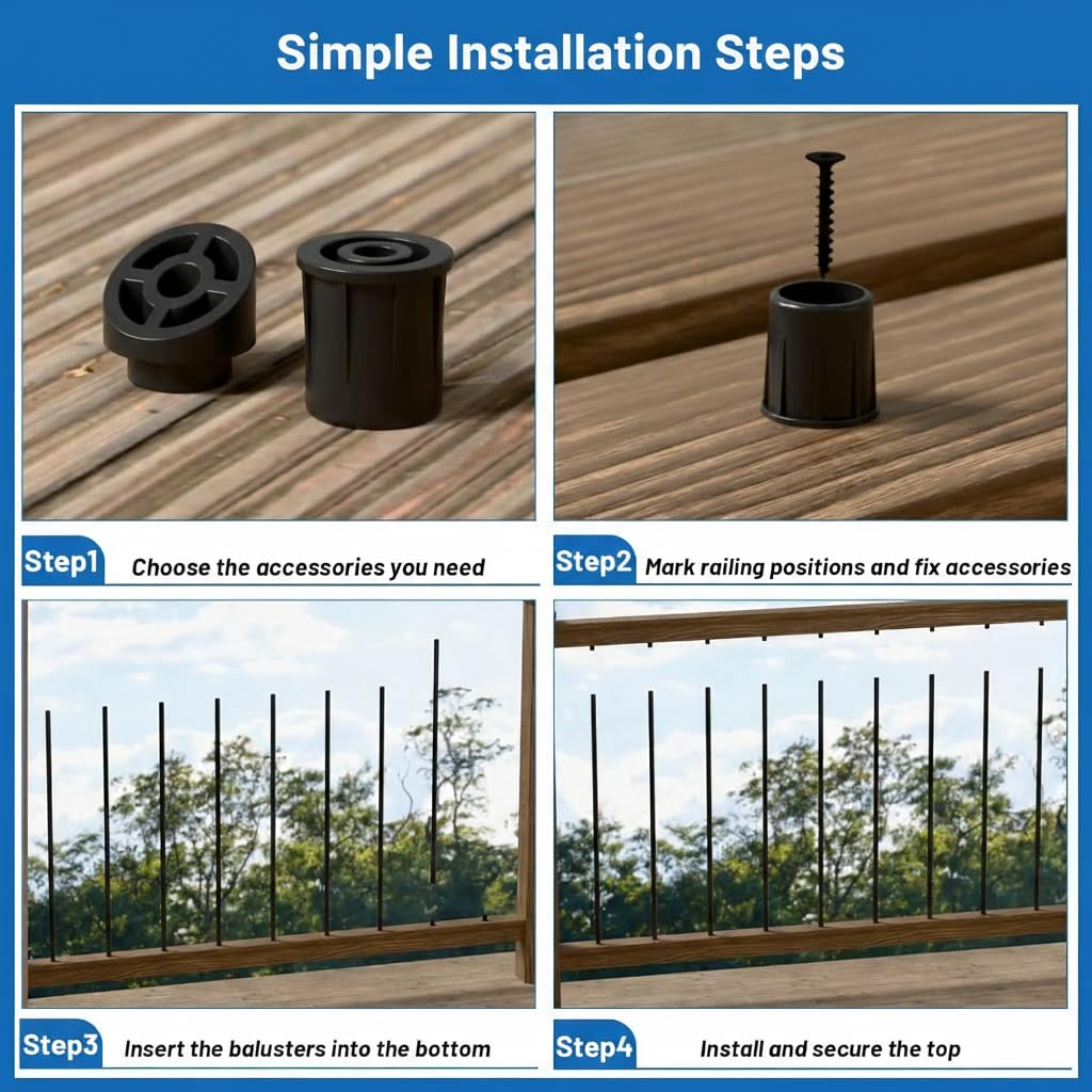 56 Pack 32 inch Aluminum Balusters for Deck Railing, Black Round Metal Spindles for Staircase, 3/4" Diameter Hollow
