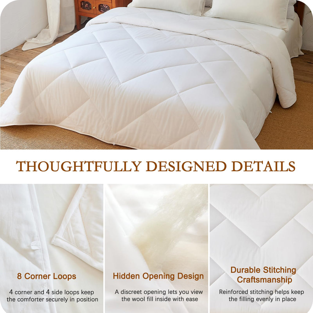 All Season Wool Comforter Twin Size, Cotton Shell, White