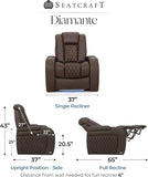 Diamante Zero-Gravity CoolZero Italian Leather Home Theater Seating, Power Headrest, Power Recline, Single Recliner