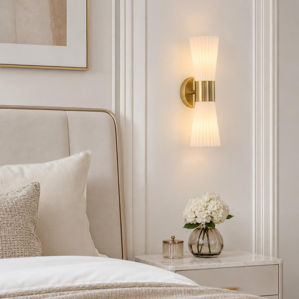 Gold Glass Wall Sconce Light, Mid Century Modern Bathroom Wall Sconces