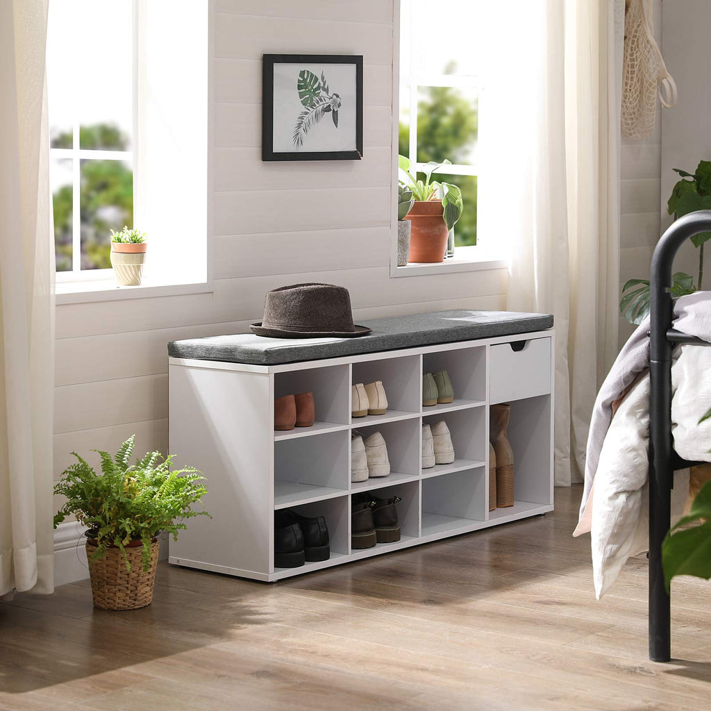 Shoe Bench with Cushion, Storage Bench, 10 Compartments