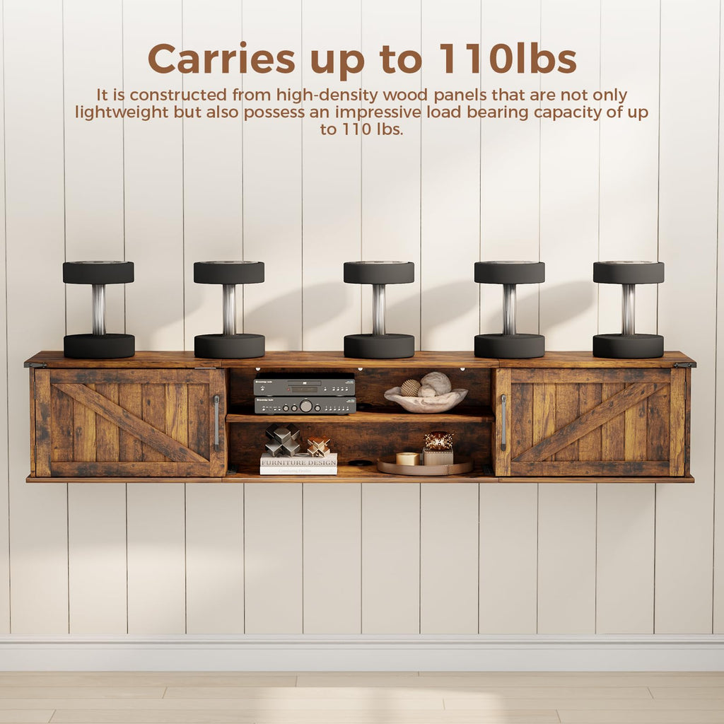 63" Farmhouse Floating TV Stand with Doors for TVs up to 80", Brown