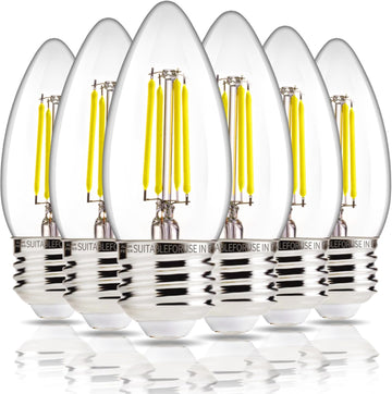 6 Pack Chandelier Light Bulbs 60W Equivalent, E26 Edison Bulb, 550LM Dimmable LED Light Bulb, 5000K Daylight White