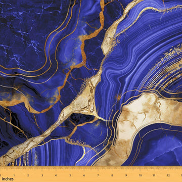 Purple Blue Marble Fabric By The Yard, Gold Marbling Crack Upholstery Fabric, Dark Abstract Metallic Texture