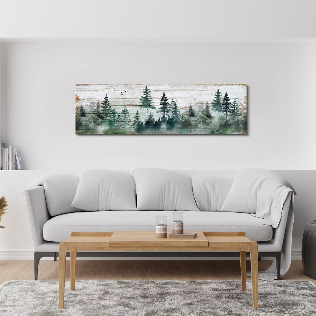 Farmhouse Pine Tree Wall Art Forest Wall Decor Rustic Wood Mountain Picture Canvas Prints Kitchen Cab Decor Vintage