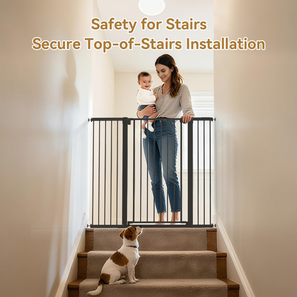 43 inch Tall Safety Baby Gate Adjustable 29.7-45.2inch Extra-Wide Metal Baby Gate Drill-Free Pressure-Mount