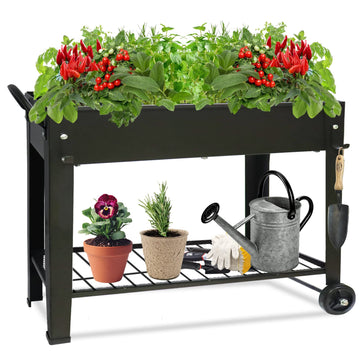 Raised Garden Planter Beds with Wheels Legs, Large Planters Box for Indoor Outdoor Plants, Metal Galvanized Elevated