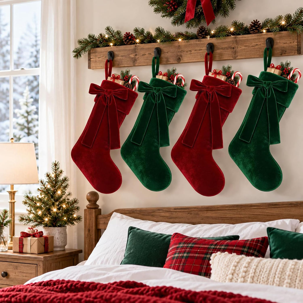 4 Pack 18 in Christmas Velvet Hanging Stocking Xmas Home Decoration