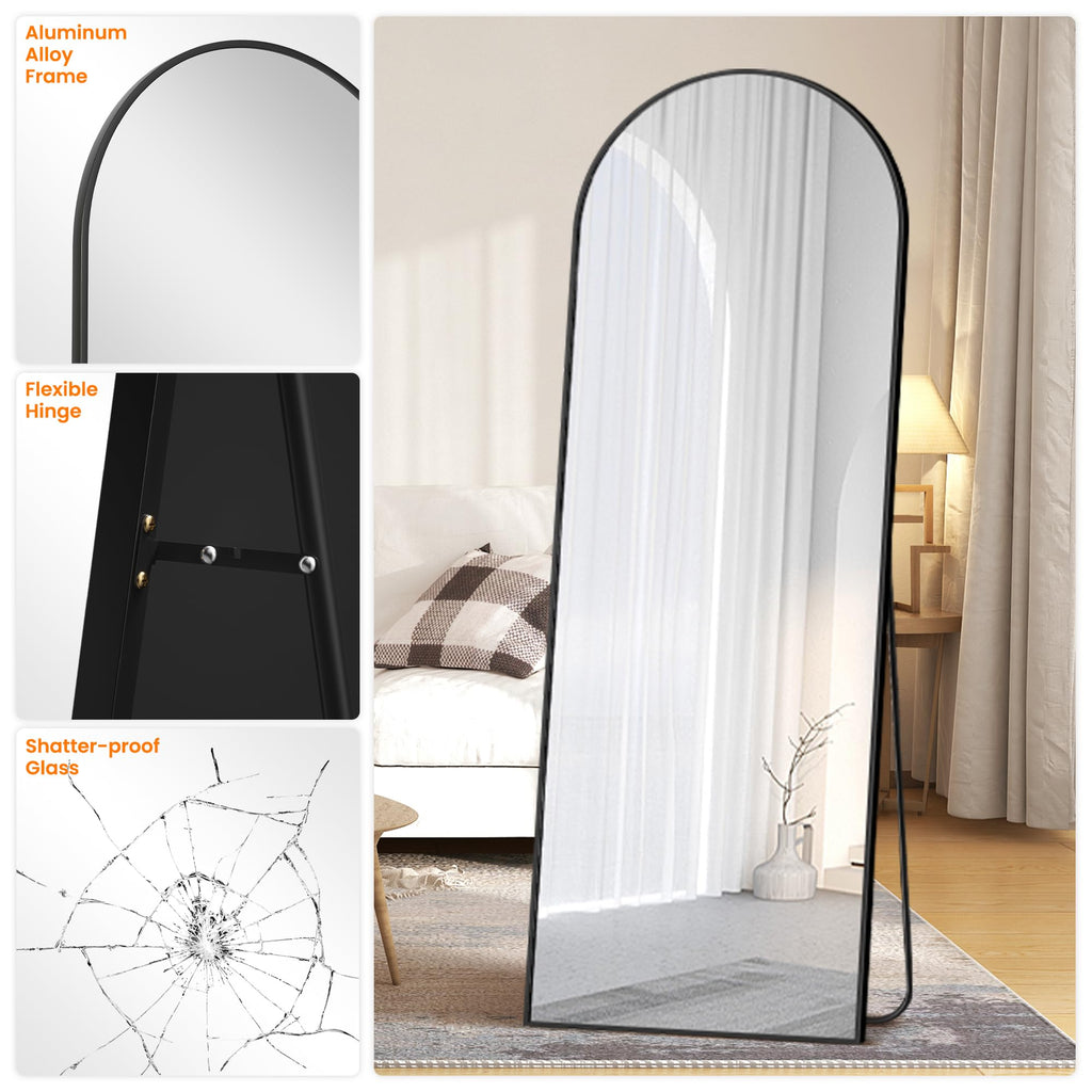 Arched Full Length Mirror, 70"x24" Standing Body Mirror for Wall, Black