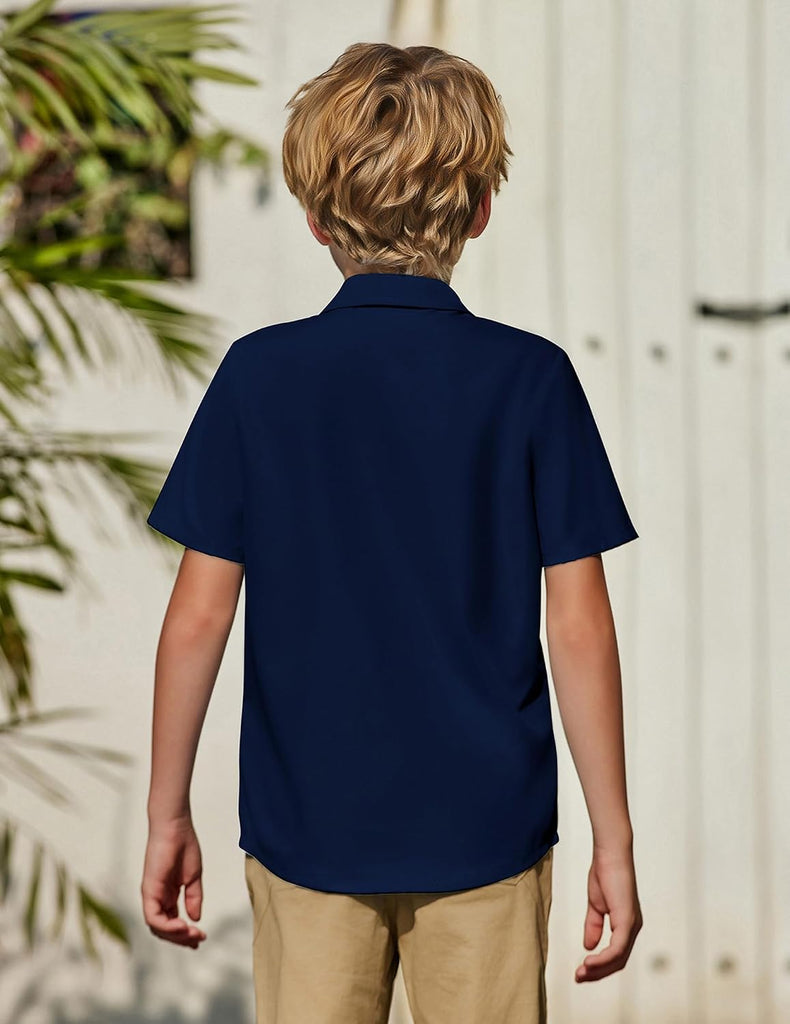 Boys Short Sleeve Dress Shirts Solid Button Down Shirts