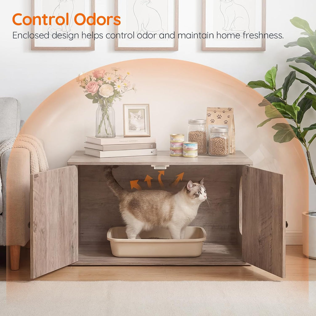 Cat Litter Box Enclosure, Hidden Litter Box Furniture with Side Entry, Litter Box Cabinet, Indoor Cat House, End Side