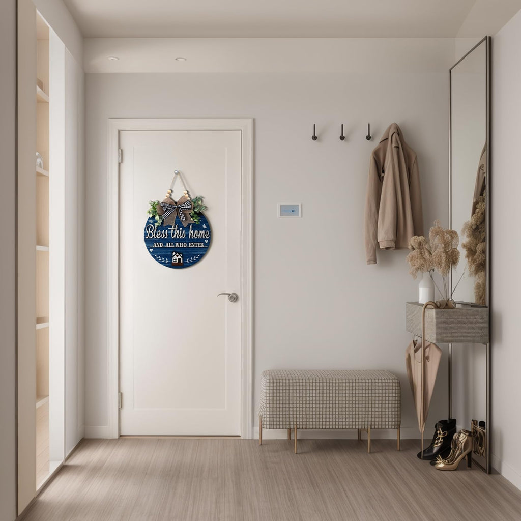 3D Bless This Home and All Who Enter Wooden Front Door Signs, Door Decorations Hanging, Christian Jesus Home Porch Wall