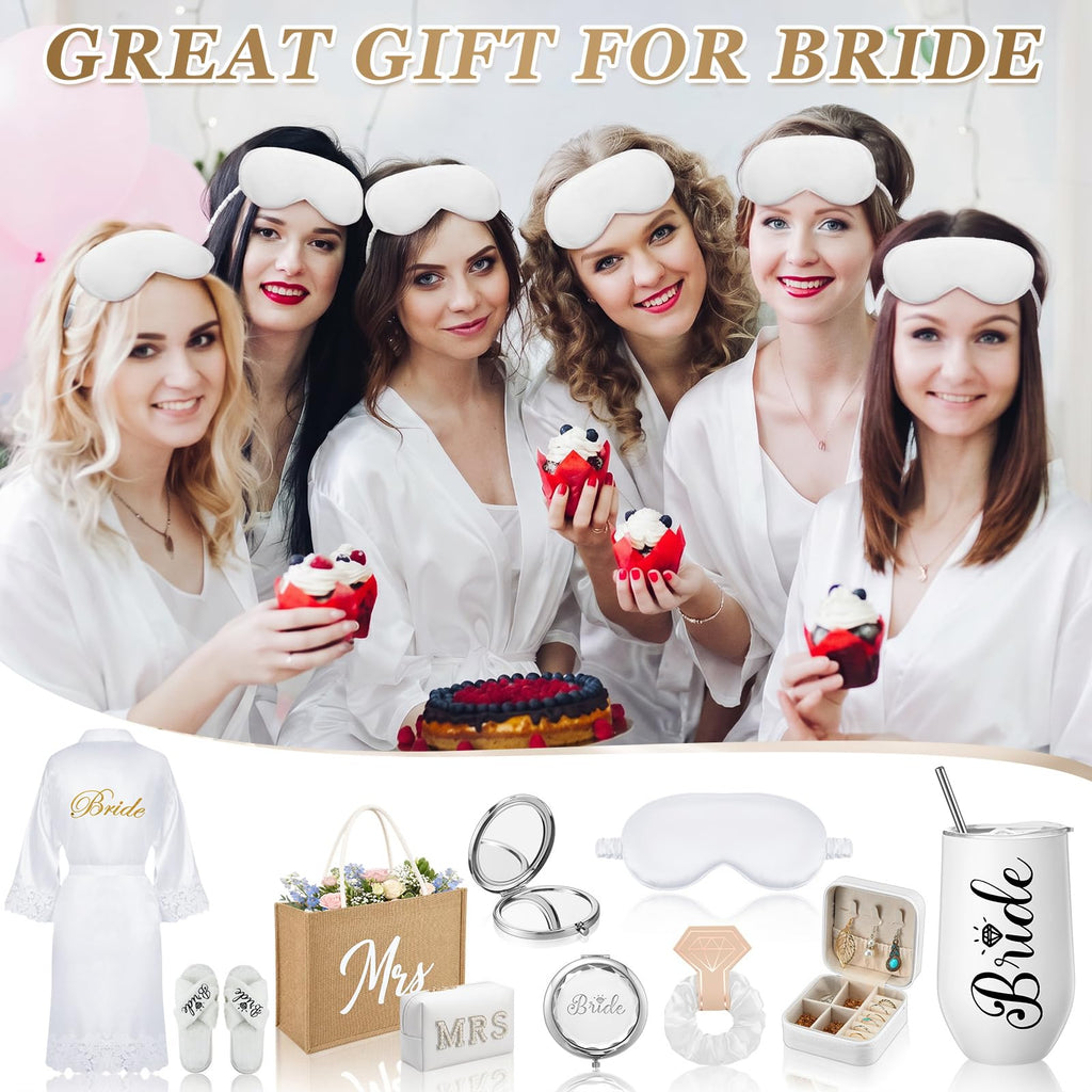 9 Pcs Bride Robe Gifts Set Mrs & Bride White