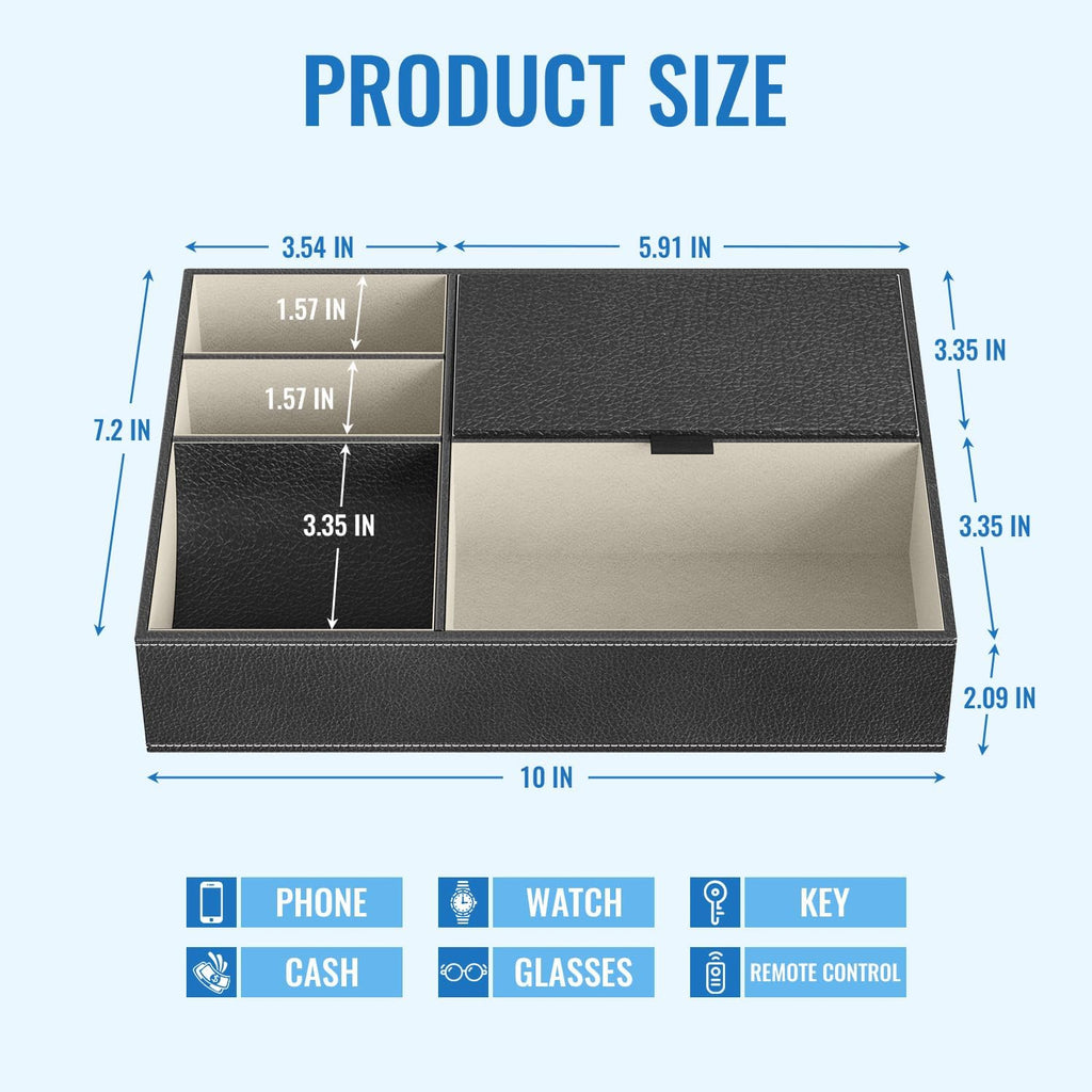 Mens Valet Tray Organizer, Mens Jewelry Box, Nightstand Organizer