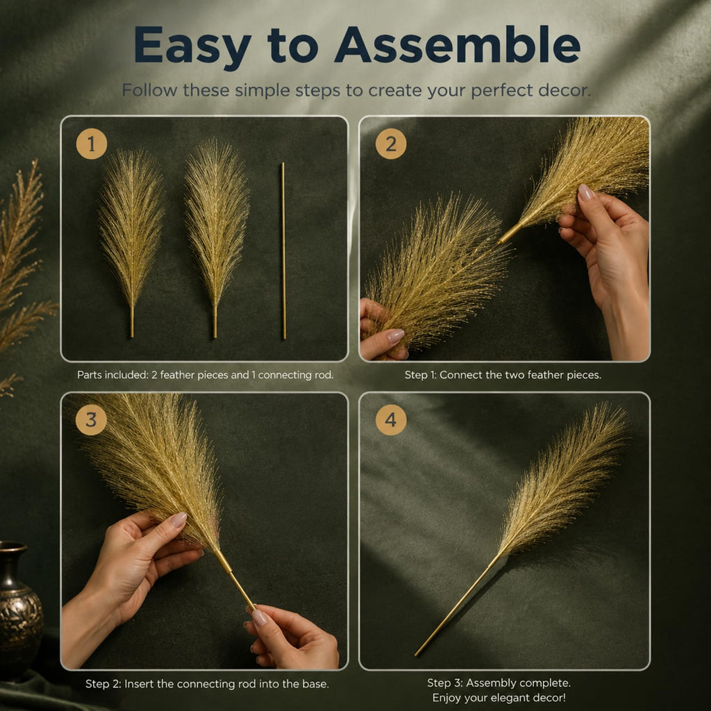 Artificial Pampas Grass, 9 Pcs 45" Mixed Color Gold