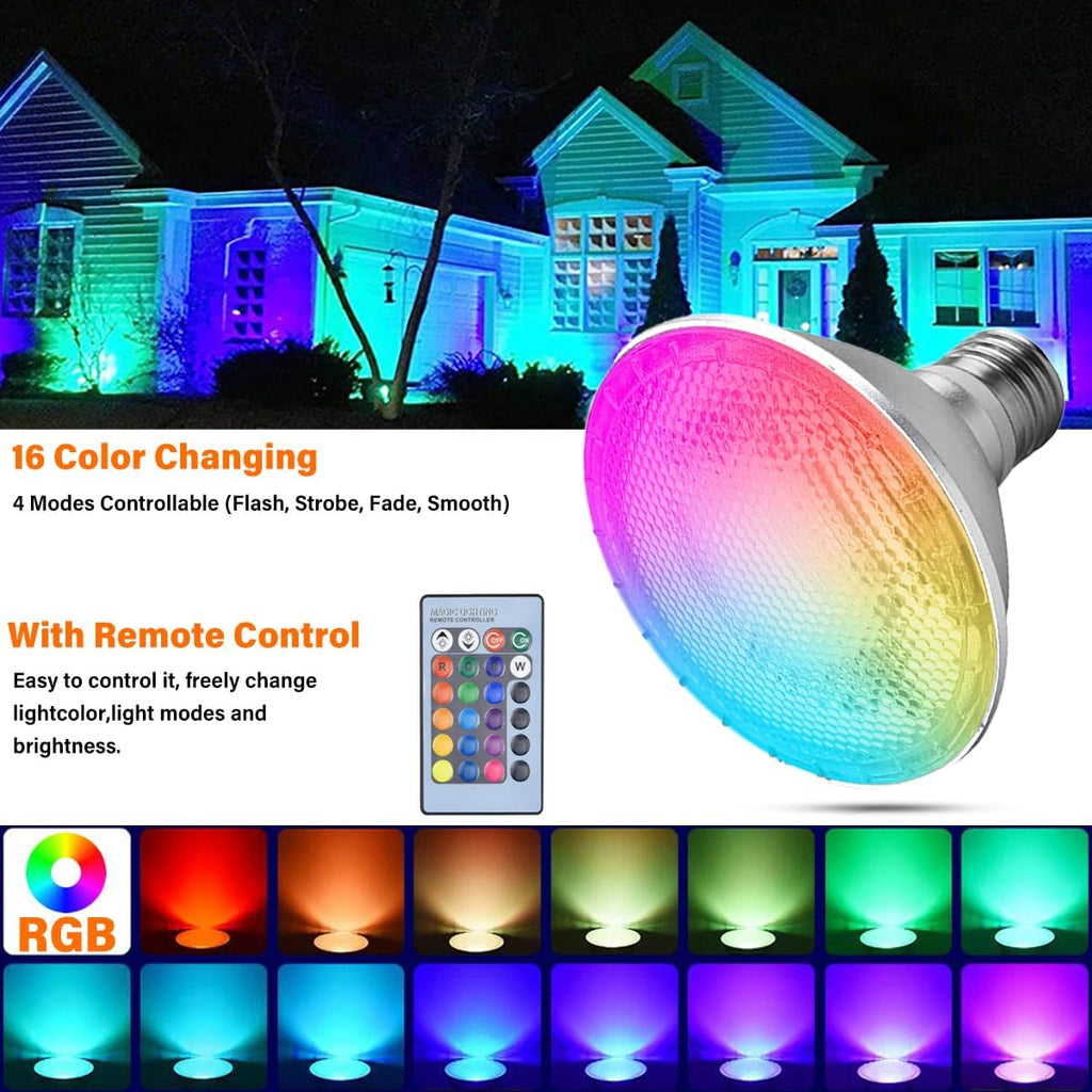 PAR30 Flood Lights Bulb 20 Watt LED/COB Dimmable RGB Color Changing Spotlight Bulb, with Remote Control